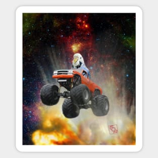 Its an Explosive Jumping Monster Truck With Parakeet Driving! Sticker